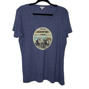 Techstyles Jackson Hole T-Shirt Womens XL Blue Grand Teton National Park Graphic